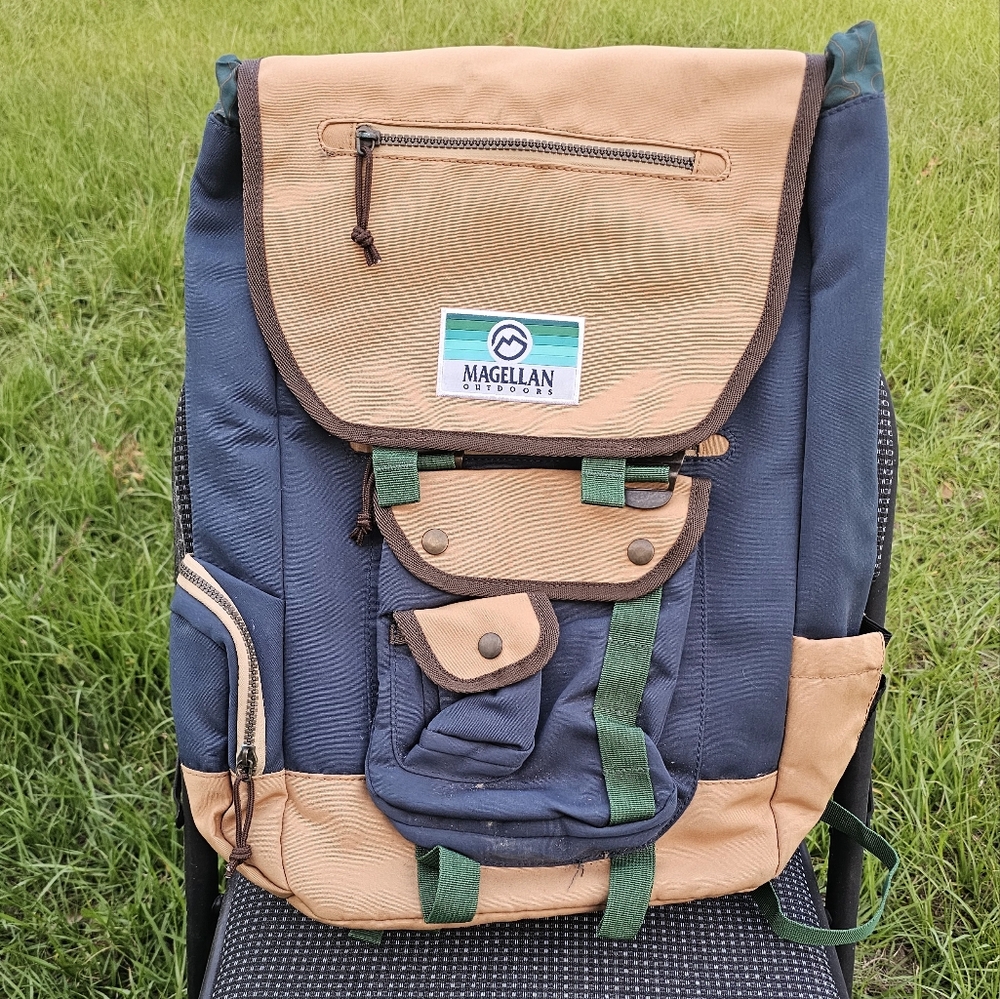 Magellan Outdoors Tan and Blue Backpack with Nature-Inspired Design